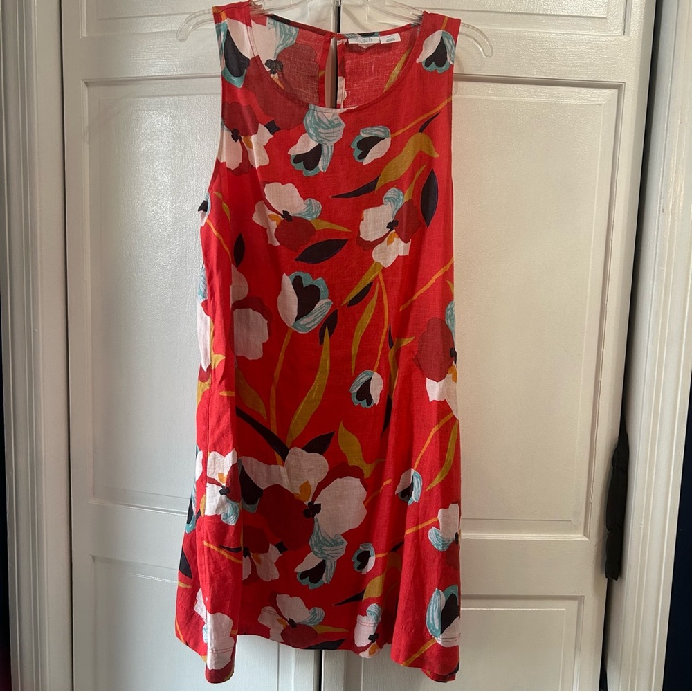 Sigrid Olsen Orange Linen Dress with Floral Accents.  Large/fits 12